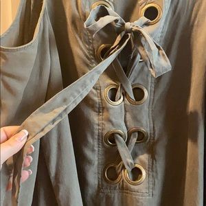 BCBG Khaki Green Off Shoulder Dress